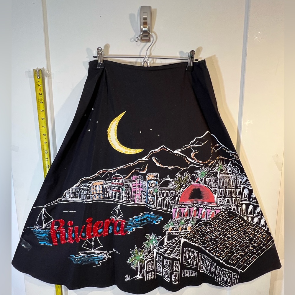 Hand embellished & Painted Sequin front and back A line Black cotton skirt